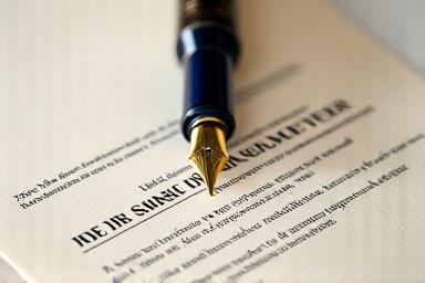 Close-up of a high-end legal contract with upscale fountain pen